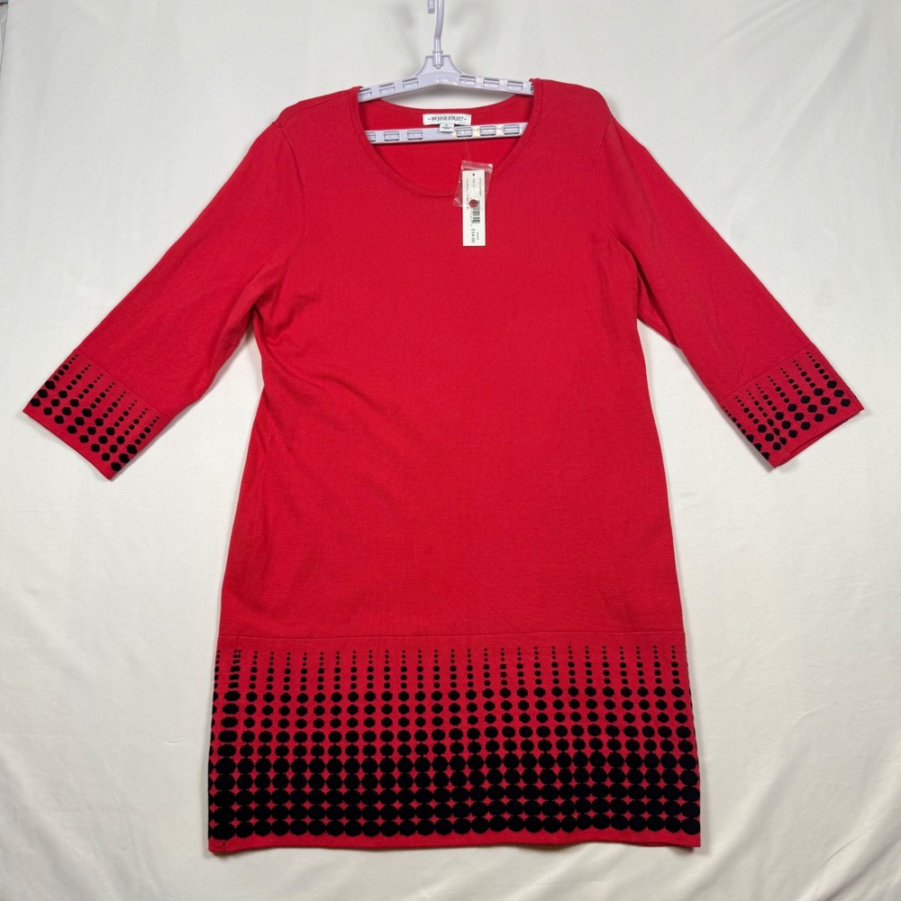 99 Jane Street Red Black Dot Print 3/4 Sleeve Knit Dress XL NWT